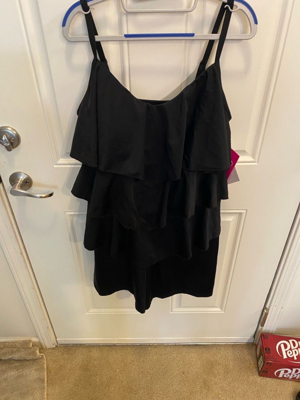 Black Ruffle One-Piece Swimromper with Adjustable Straps